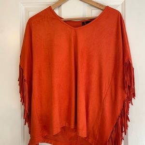 faux suede top with fringe